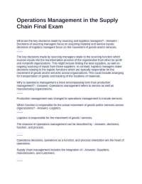 Operations Management in the Supply Chain Final Exam Questions and Correct Answers