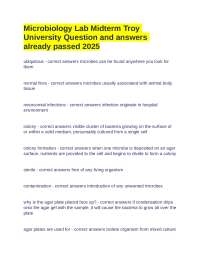 Microbiology Lab Midterm Troy University Question and answers already passed 2025