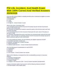 PSI Life, Accident, And Health Exam With 100% Correct And Verified Answers 2025/2026