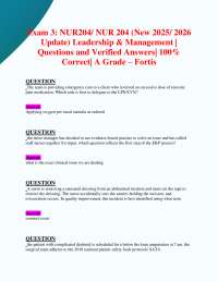 Exam 3: NUR204/ NUR 204 (New 2025/ 2026 Update) Leadership & Management | Q&As A Grade