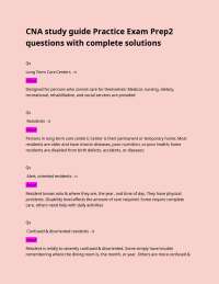 CNA study guide Practice Exam Prep2 questions with complete solutions  Qs Long Term Care C