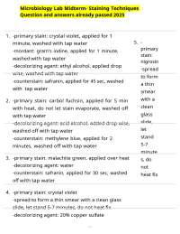 Microbiology Lab Midterm- Staining Techniques Question and answers already passed 2025