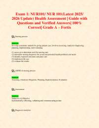 Exam 1: NUR101/ NUR 101(Latest 2025/ 2026 Update) Health Assessment | Guide with Q&As