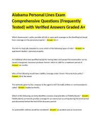 Alabama Personal Lines Exam Comprehensive Questions (Frequently Tested) with Verified Answ