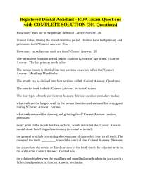 Registered Dental Assistant - RDA Exam Questions with COMPLETE SOLUTION (301 Questions)