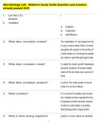 Microbiology Lab - Midterm Study Guide Question and answers already passed 2025
