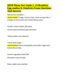 IHOP Menu Test Guide 1- 23 Breakfast Egg combos & Omelettes Exam Questions And Answers
