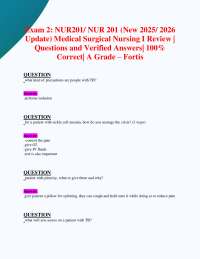 Exam 2: NUR201/ NUR 201 (New 2025/ 2026 Update) Medical Surgical Nursing I Review | Q&As