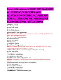 Property Management EXAM TEST BANK WITH  ALL VERSIONS OF THE EXAM WITH  ALLMODULES COVERED