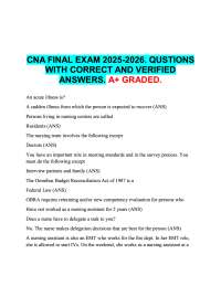 CNA FINAL EXAM 2025-2026. QUSTIONS  WITH CORRECT AND VERIFIED  ANSWERS. A+ GRADED.