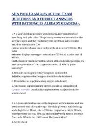 AHA PALS EXAM 2025 ACTUAL EXAM QUESTIONS AND CORRECT ANSWERS WITH RATIONALES ALREADY GRADE