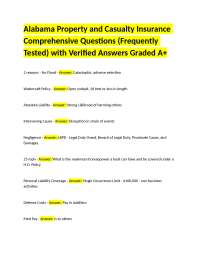 Alabama Property and Casualty Insurance Comprehensive Questions (Frequently Tested) with V