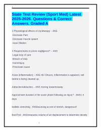 State Test Review (Sport Med) Latest 2025-2026. Questions & Correct Answers. Graded A