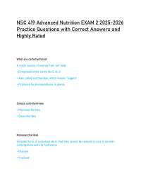 NSC 419 Advanced Nutrition EXAM 2 2025-2026 Practice Questions with Correct Answers