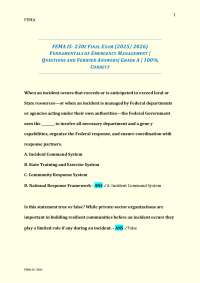 FEMA IS- 230E FINAL EXAM (2025/ 2026) FUNDAMENTALS OF EMERGENCY MANAGEMENT | Q&As