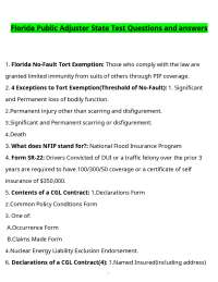 Florida Public Adjuster State Test Questions and answers