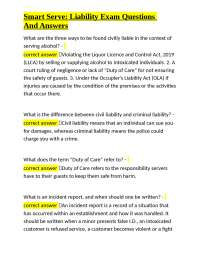 Smart Serve: Liability Exam Questions And Answers
