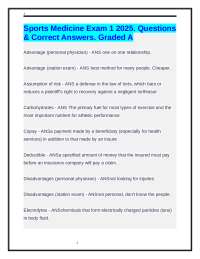 Sports Medicine Exam 1 2025. Questions & Correct Answers. Graded A