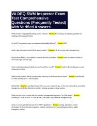 VA DEQ SWM Inspector Exam Test Comprehensive Questions (Frequently Tested) with Verified A