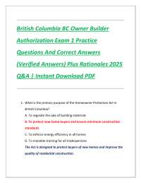British Columbia BC Owner Builder  Authorization Exam 1 Practice  Questions And Correct An