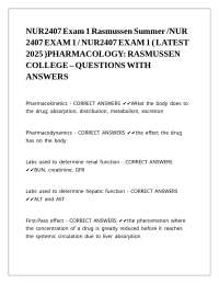 NUR2407 Exam 1 Rasmussen Summer NUR 2407 EXAM 1 NUR2407 EXAM 1 ( LATEST 2025 )PHARMACOLOGY
