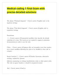Medical coding 1 Final Exam with precise detailed solutions
