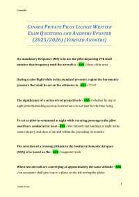 CANADA PRIVATE PILOT LICENSE WRITTEN EXAM QUESTIONS AND ANSWERS UPDATED (2025/2026)