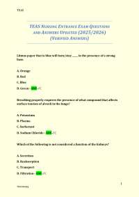 TEAS NURSING ENTRANCE EXAM QUESTIONS AND ANSWERS UPDATED (2025/2026) (VERIFIED ANSWERS)
