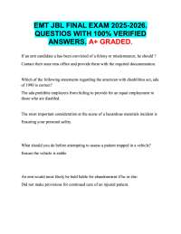 EMT JBL FINAL EXAM 2025-2026.  QUESTIOS WITH 100% VERIFIED  ANSWERS. A+ GRADED.