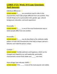 Individual Differences and Personality Exam Q&A: MBTI, Big Five Model