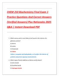 CHEM 210 Biochemistry Final Exam 1  Practice Questions And Correct Answers  (Verified Answ