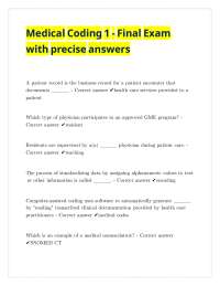 Medical Coding 1 - Final Exam with precise answers