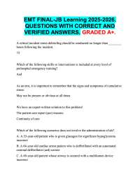 EMT FINAL-JB Learning 2025-2026.  QUESTIONS WITH CORRECT AND  VERIFIED ANSWERS. GRADED A+.