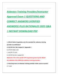 Asbestos Training Provider/Instructor  Approval Exam 1 QUESTIONS AND  CORRECT ANSWERS (VER