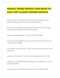 Missouri Milady Esthetics State Board 4.0 exam with accurate detailed solutions