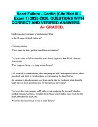 Heart Failure - Cardio (Clin Med III –  Exam 1) 2025-2026. A+ GRADED