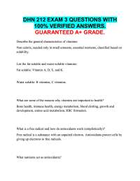 DHN 212 EXAM 3 QUESTIONS WITH  100% VERIFIED ANSWERS.  GUARANTEED A+ GRADE.