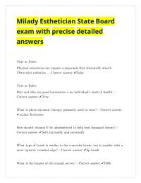Milady Esthetician State Board exam with precise detailed answers