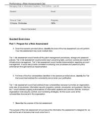 Performing a Risk Assessment (3e) - MCY-660_Lab4 Quiz (answered correctly).