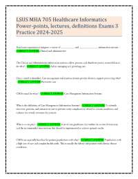 LSUS MHA 705 Healthcare Informatics Power-points, lectures, definitions Exams 3 Practice