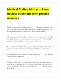 Medical Coding Midterm Exam Review questions with precise answers