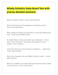 Milady Esthetics State Board Test with precise detailed solutions