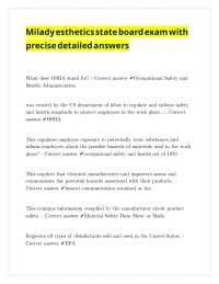 Milady esthetics state board exam with precise detailed answers