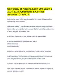 University of Arizona Econ 200 Exam 1 2024-2025. Questions & Correct Answers. Graded A