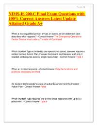 NIMS-IS 200.C Final Exam Questions with 100% Correct Answers Latest Update Attained Grade