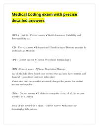 Medical Coding exam with precise detailed answers