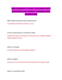 AQA CHEMISTRY A LEVEL  2025 PAPER WITH QUESTIONS AND CORRECT ANSWERS|PASS GUARANTEED