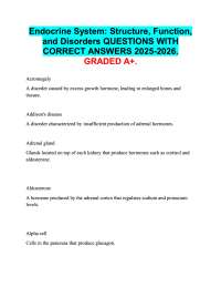 Endocrine System: Structure, Function,  and Disorders QUESTIONS WITH  CORRECT ANSWERS