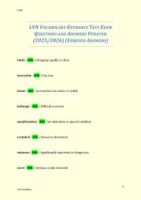 LVN VOCABULARY ENTRANCE TEST EXAM QUESTIONS AND ANSWERS UPDATED (2025/2026)