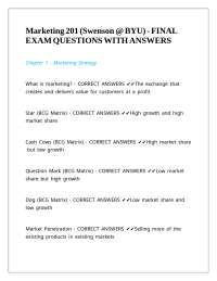 Marketing 201 (Swenson @ BYU) - FINAL EXAM QUESTIONS WITH ANSWERS